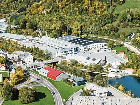 Aerial photo of PREFA’s Austrian production site in Marktl bei Lilienfeld