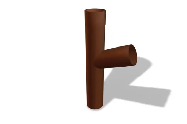 PREFA downpipe branch, available in sizes Ø 80, 100 and 120 mm, enables a practical transition from a vertical pipe to a horizontal pipe in roof drainage systems.
