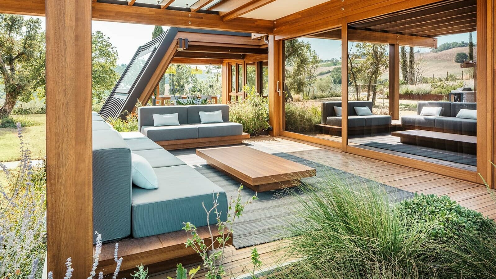 Interior of the Pagano house. A chill out area with comfy lounge furniture can be seen.