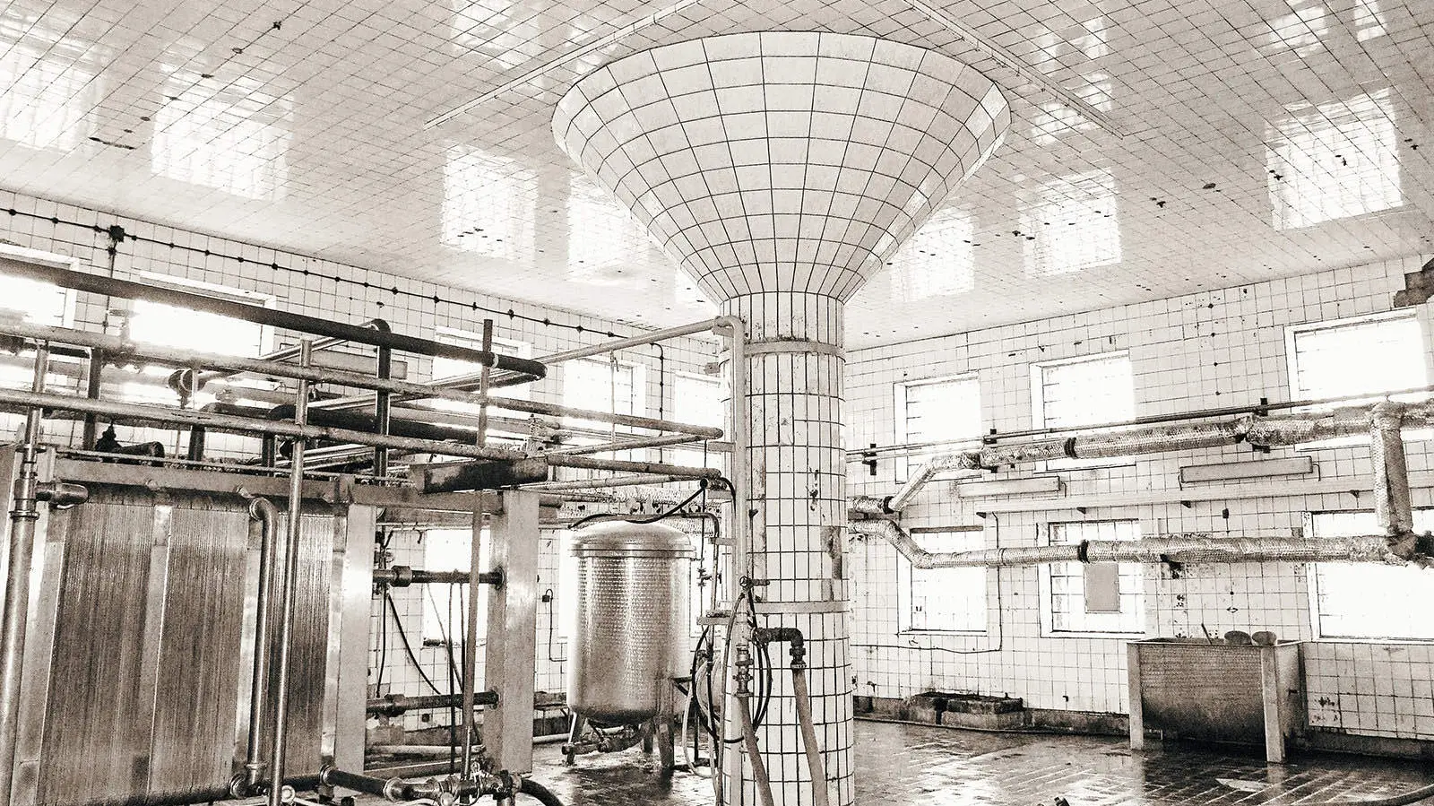 Stein brewery, Fermentation room, Spilka building, historical, pipes, tubes, KPU Bratislava, Slovakia