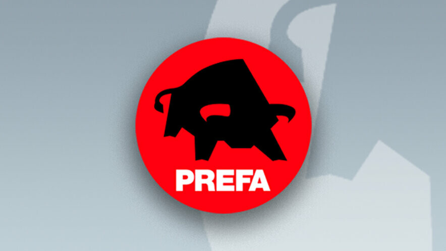 PREFA Logo auf grauem Hintergrund 