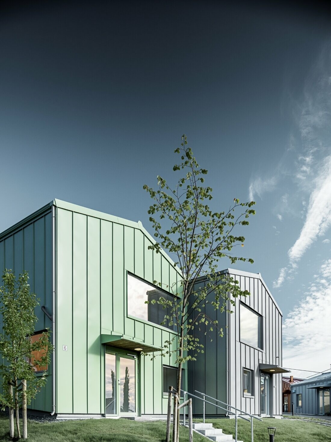 Residential development with detached houses clad in PREFA Prefalz in various colours in Trondheim.