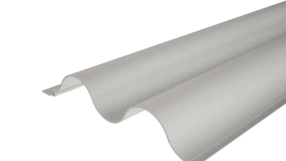 PREFA extruded profile ripple 34/100 with a wavy surface, for façade design or balcony cladding.