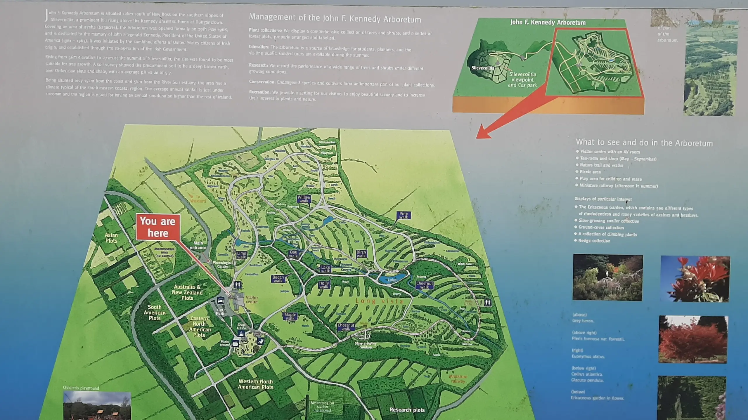 Information board of the John F. Kennedy Aboretum