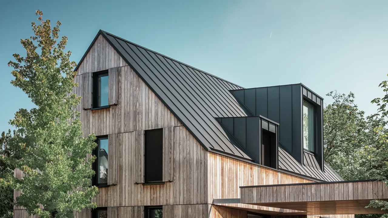 modern house with PREFALZ roof system in P.10 anthracite 
