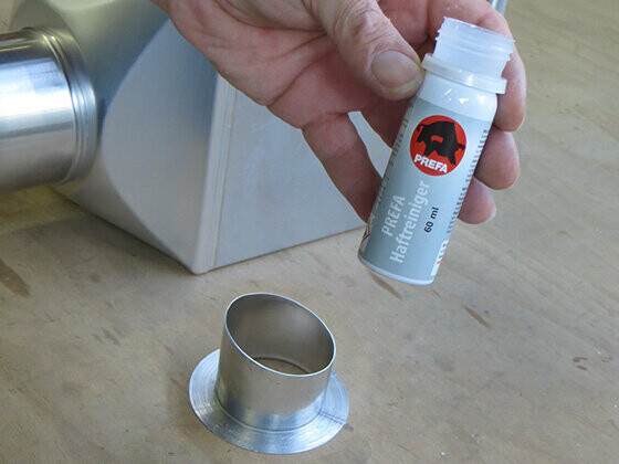 PREFA adhesive remover for cleaning bonding flanges.