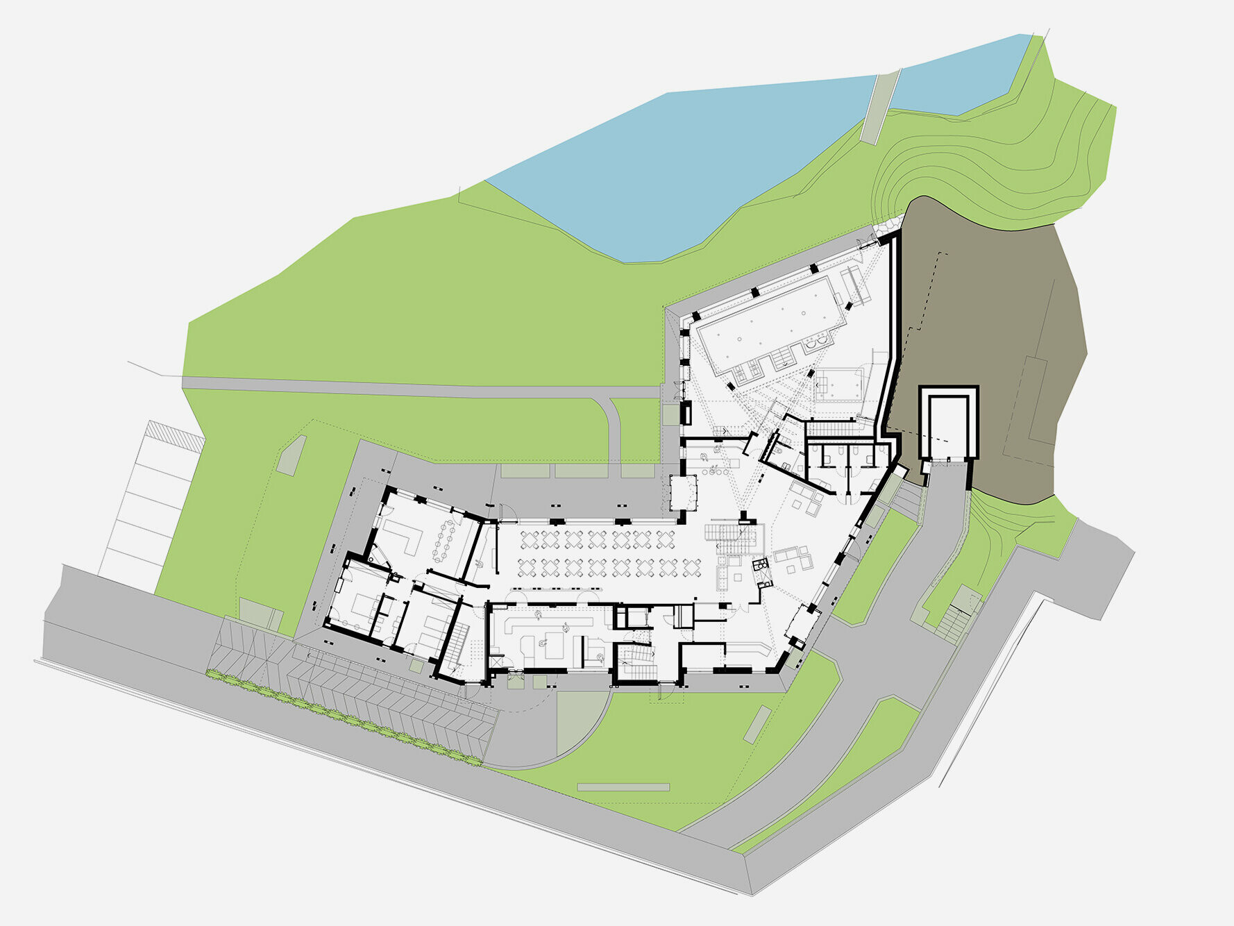 Ground floor plan of the Hotel Au Charmant Petit Lac in the Aosta Valley 