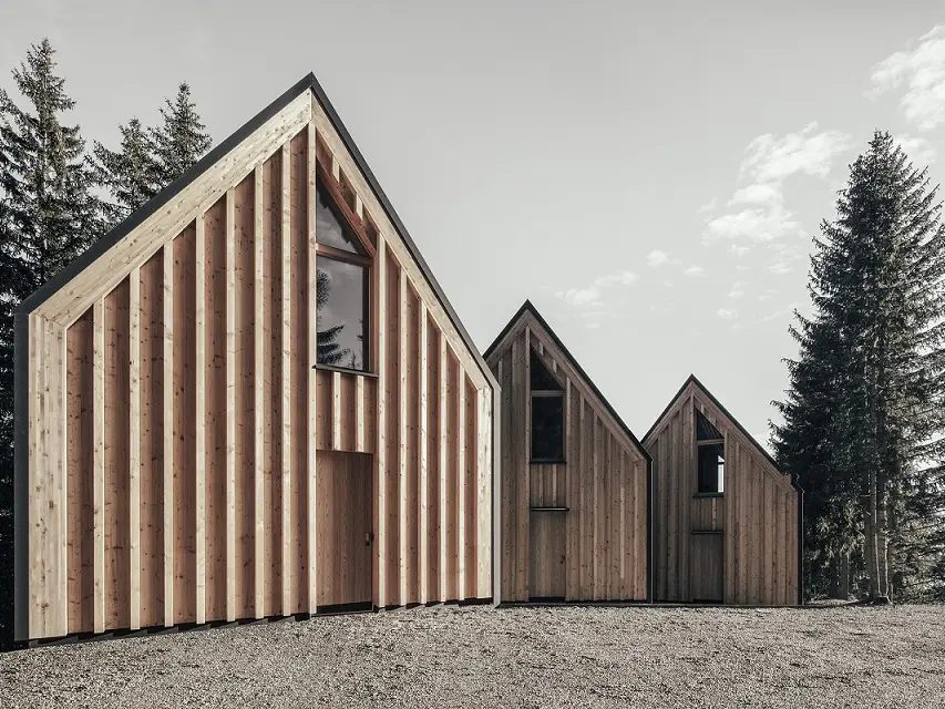 Shot of the three chalets from the north side of the property.