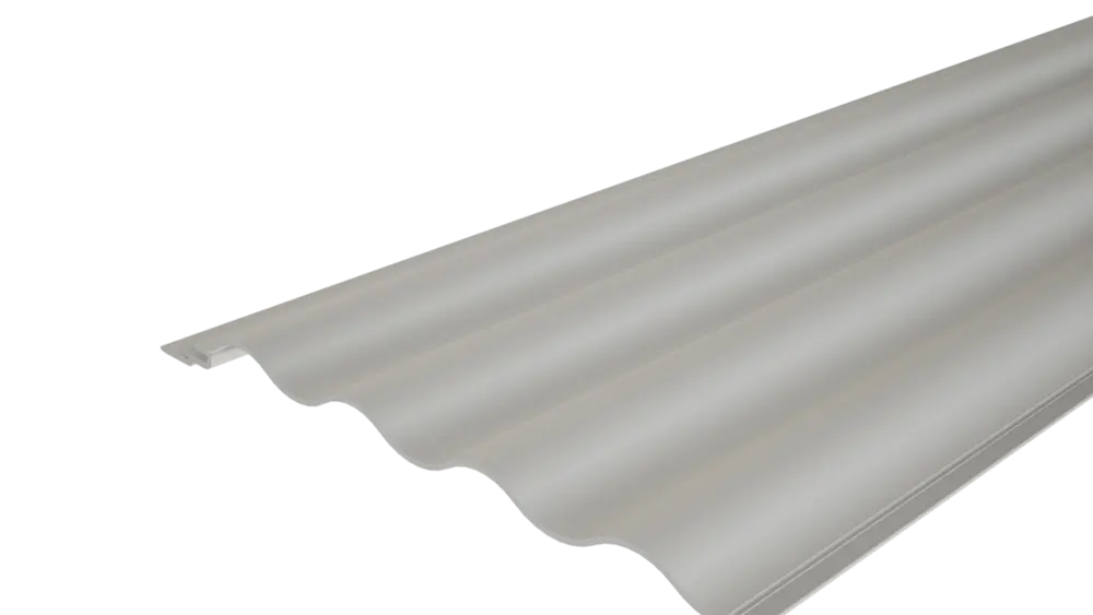 PREFA extruded profile ripple 10/50 with a wavy surface, for façade design or balcony cladding.
