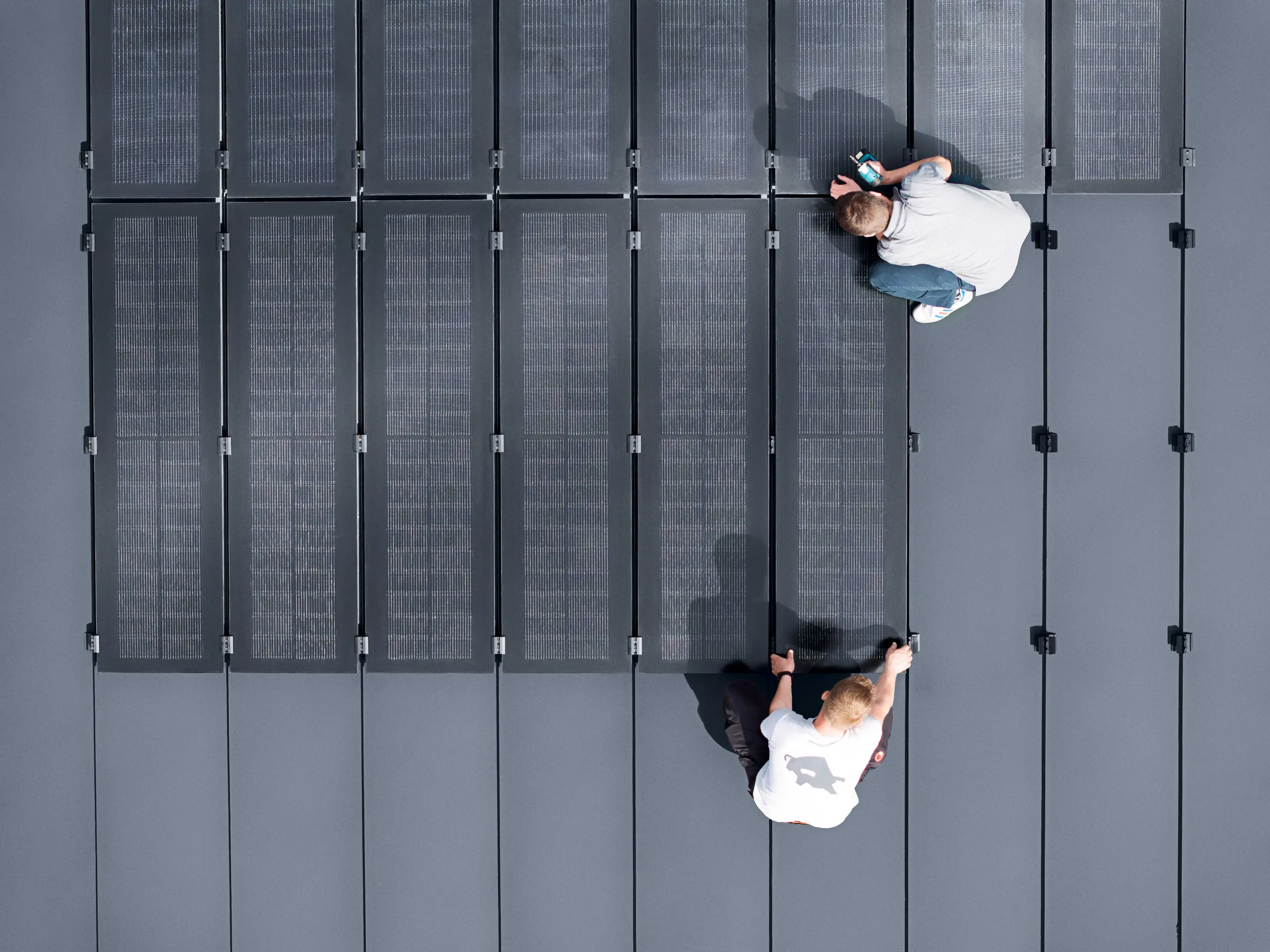 Bird’s eye view of the PREFALZ solar panels, which will be installed on the PREFALZ roof.