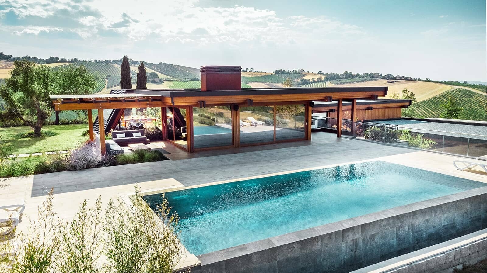 A view of the pool, in the background is the luxury Pagano complex. 