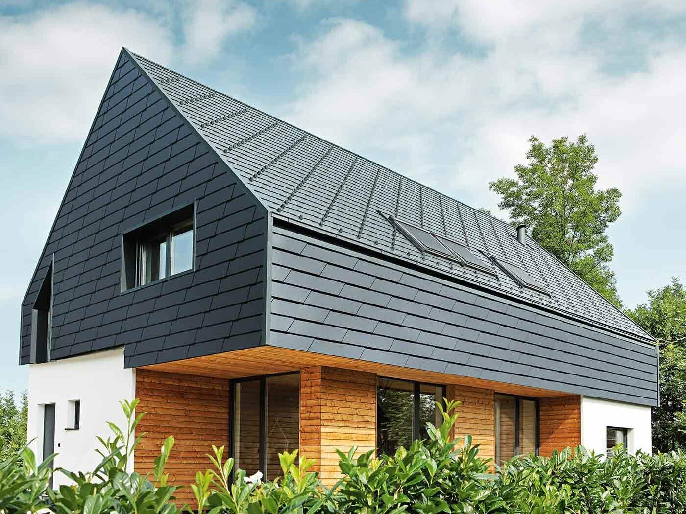 Symbolic image: large shingle shape for the façade: PREFA XL façade shingle