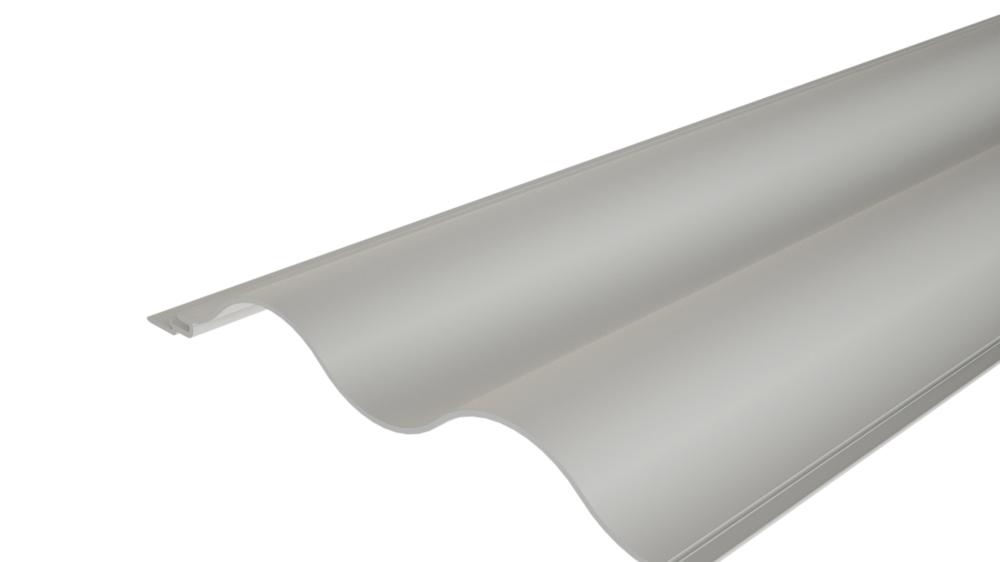 PREFA extruded profile ripple 22/100 with a wavy surface, for façade design or balcony cladding.