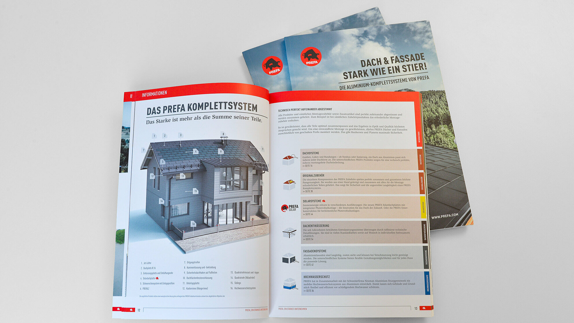 PREFA brochure with page illustrating the complete system at a glance