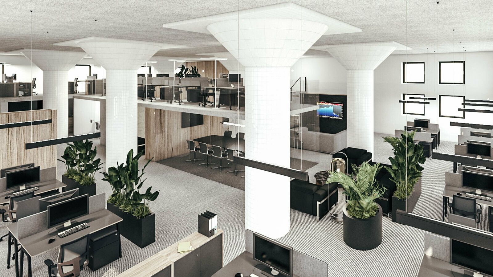 rendering, office space design, Bouda Masár, Spilka Offices, Bratislava, Slovakia