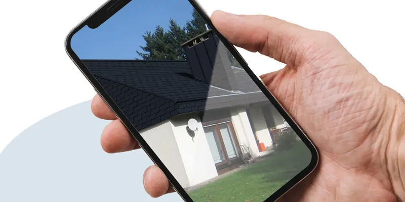 Before and after photo of a PREFA roof with a custom photo retouch with the PREFA photo service