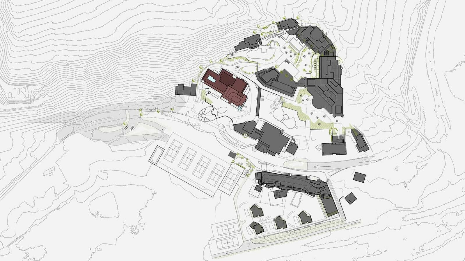 Site plan of the hotel complex in the middle of South Tyrol